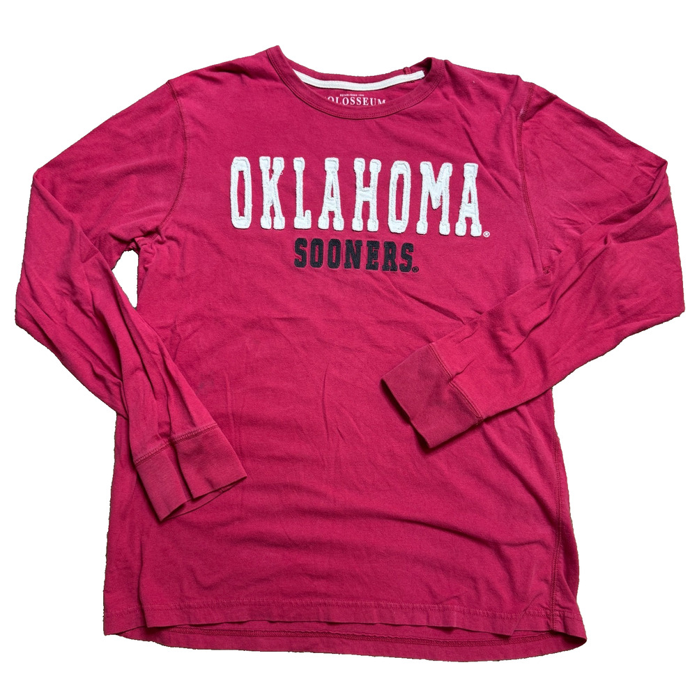 Colosseum Oklahoma Sooners Shirt Mens Large Crimson Red Stitched Applique LS Tee